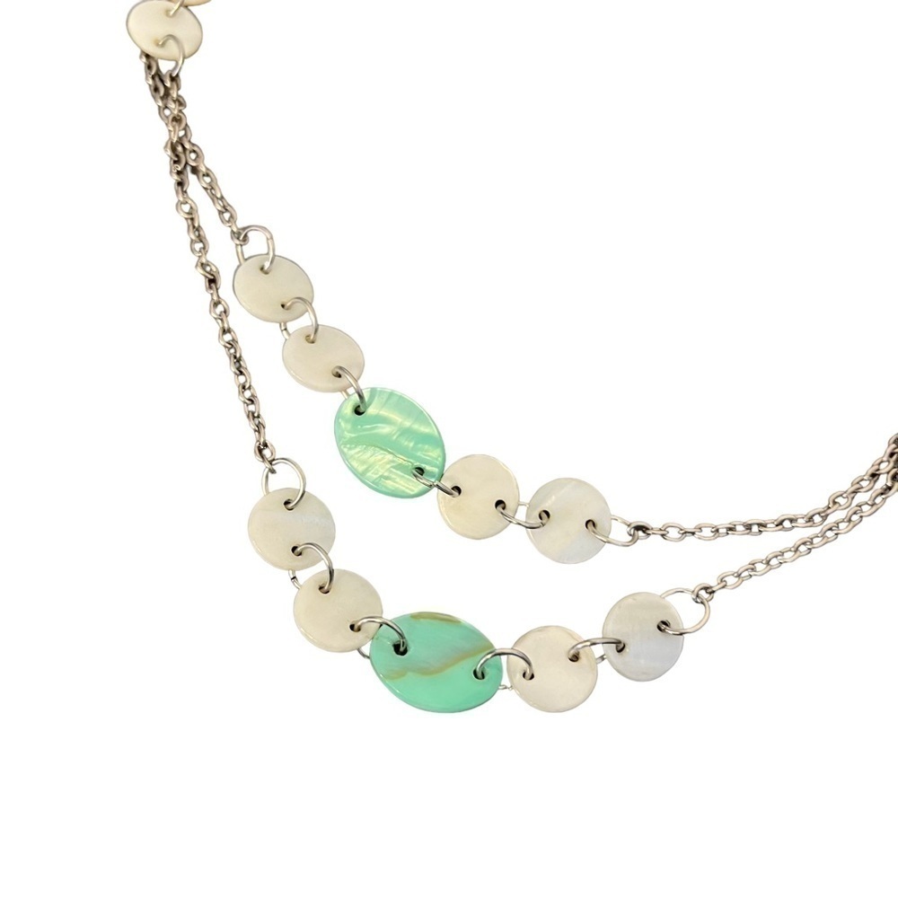 Silver Necklace Mint Green White Beads - Picture 2 of 6